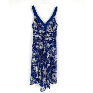 Donna Ricco Dress Womens 10 Blue Floral Asymmetrical Silk Tropical Vacation